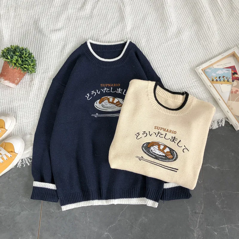 Cartoon Anime Retro Round Neck Loose Pullover Sweater for Men & Women, featuring vibrant hit colors, comfortable and sty — photo 2