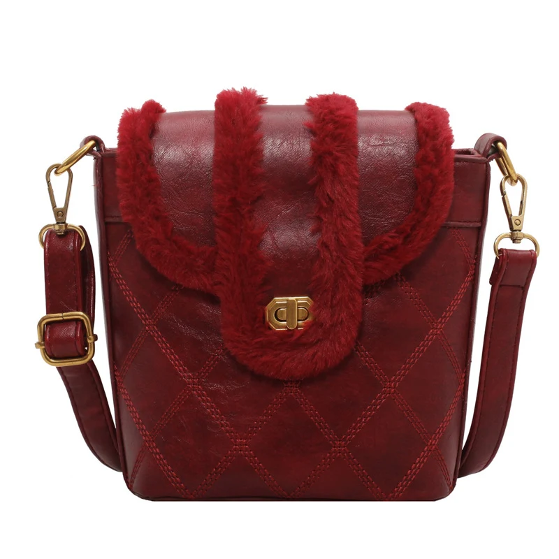 Bolsa feminina de cor sólida com costura lateral em pelúcia romboidal, confortável e elegante para uso diário e ocasiões especiais. — foto 1