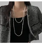 Colar francês retrô longo de pérolas multicamadas, um acessório elegante para adicionar um toque de sofisticação e charme vintage ao seu visual. — foto 7