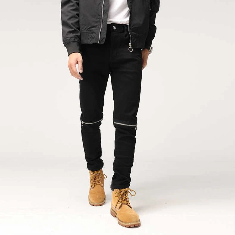 Title 9, Jeans uomo slim fit strappati con zip al ginocc...