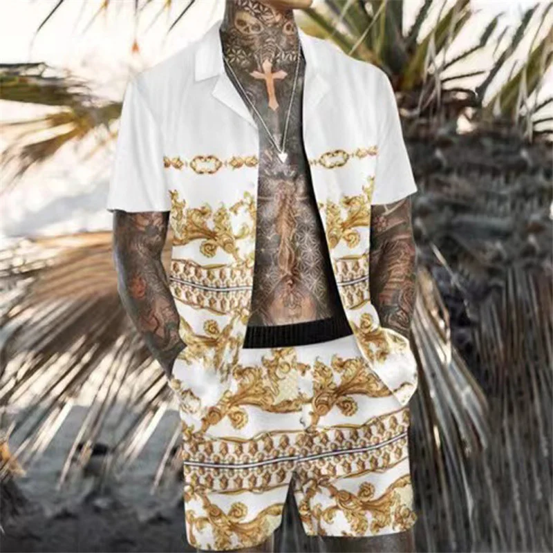 Conjunto de camisa estampada masculina para lazer e férias. Desfrute do conforto e estilo perfeito para suas viagens e momentos relaxantes. — foto 2