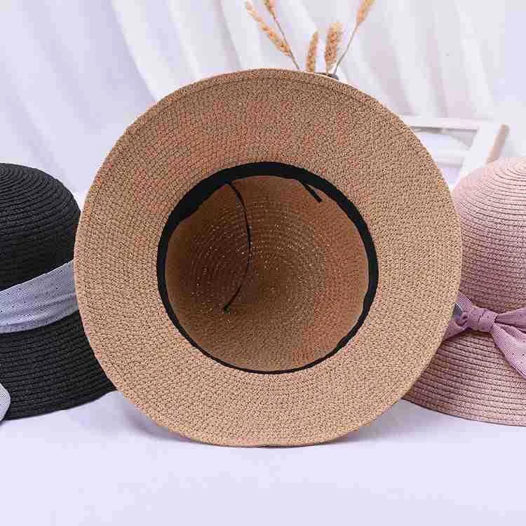 Title 7, Summer Outdoor Travel Solid Color Straw Hat Bea...