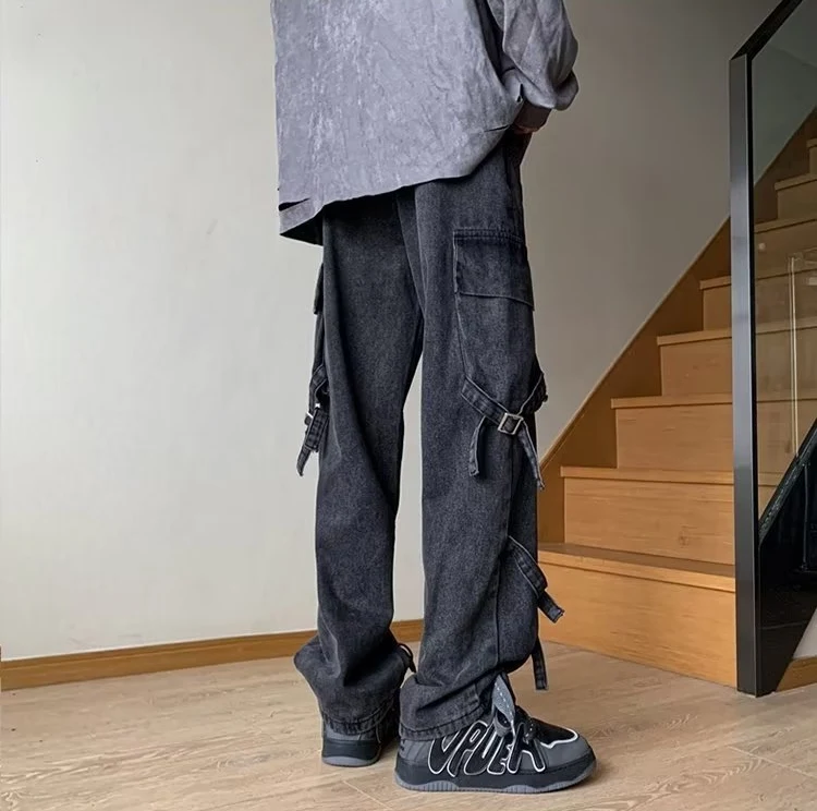 Heren loose-fit functionele jeans met rits en veters, voor comfort en optimale bewegingsvrijheid, ideaal voor dagelijks gebruik. — foto 4