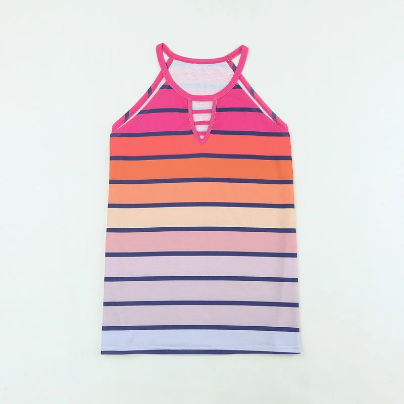 New Summer Stripes Gradient Contrast Printed Top, Waist-tight Halterneck Vest. Stylish and comfortable, perfect for warm — photo 6