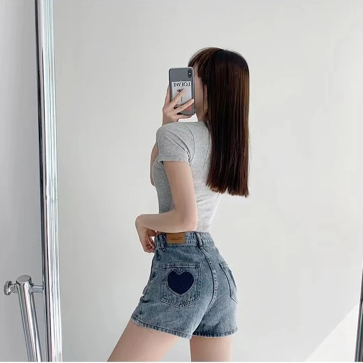 Retro Ins Street Love A-lijn denim shorts voor dames – De perfecte shorts voor een trendy en casual zomerlook. — foto 2