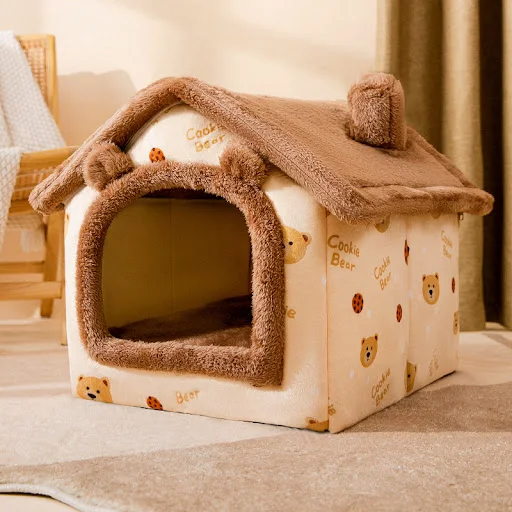 Dog House Kennel Soft Pet Bed Small Cat Tent Indoor Enclosed Warm Plush Sleeping Nest Basket with Removable Cushion Pet — photo 3