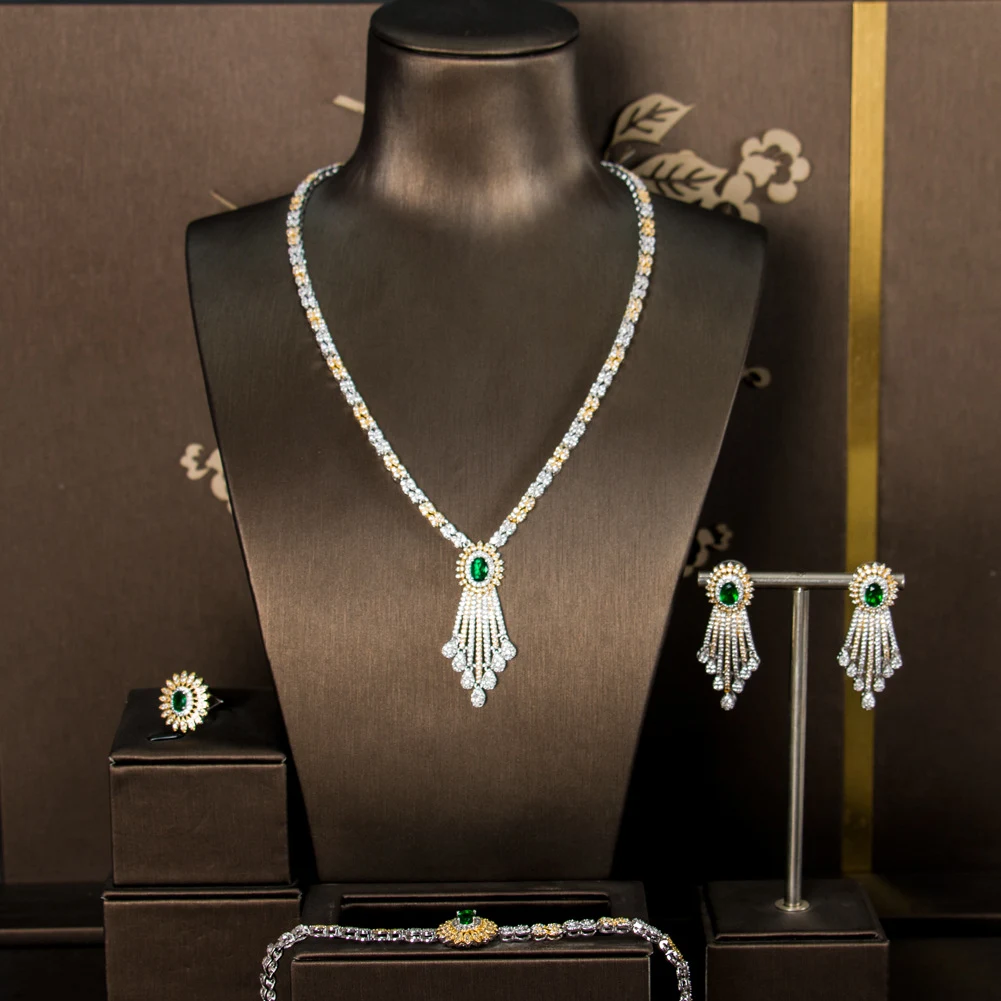 Conjunto de joias de zircônia de quatro peças para um brilho deslumbrante, perfeito para realçar sua beleza e estilo em qualquer evento. — foto 7