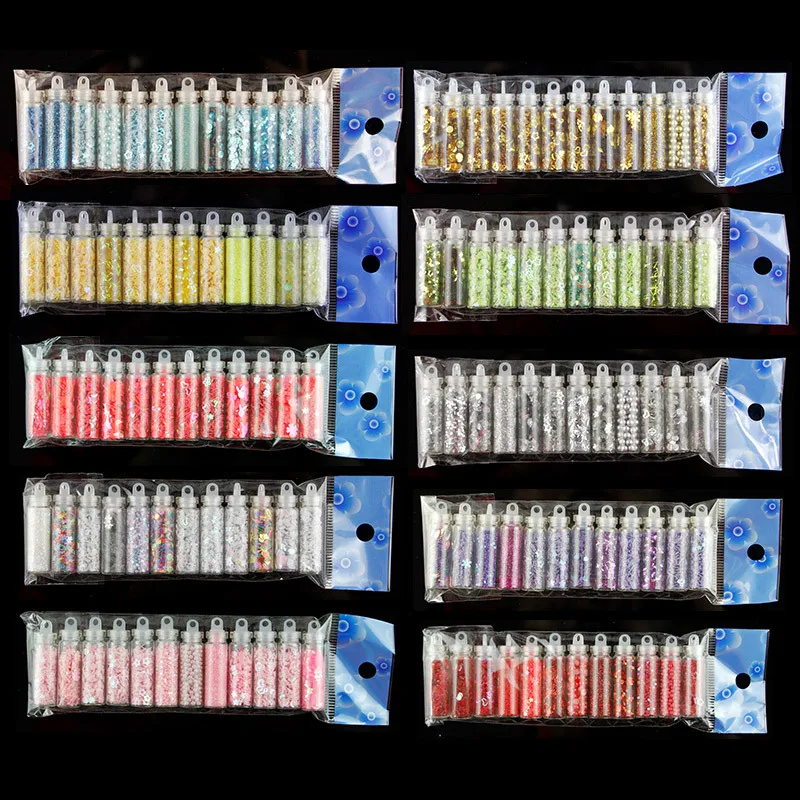 12-delige glazen flesjes set met glitter voor beauty, make-up, manicure. Voeg sprankeling toe aan je creaties. — foto 2