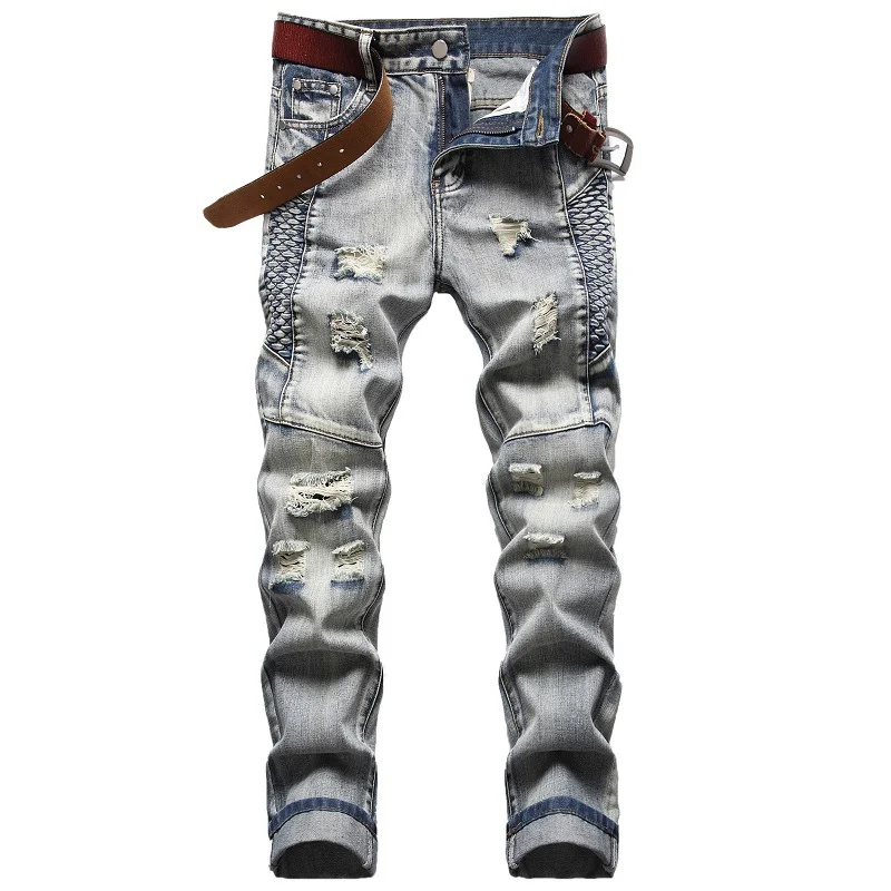 Vaqueros Nostálgicos Rotos Especiales Bordados para Hombre Pantalones Estilo Vintage Cómodos y con Carácter. — foto 4