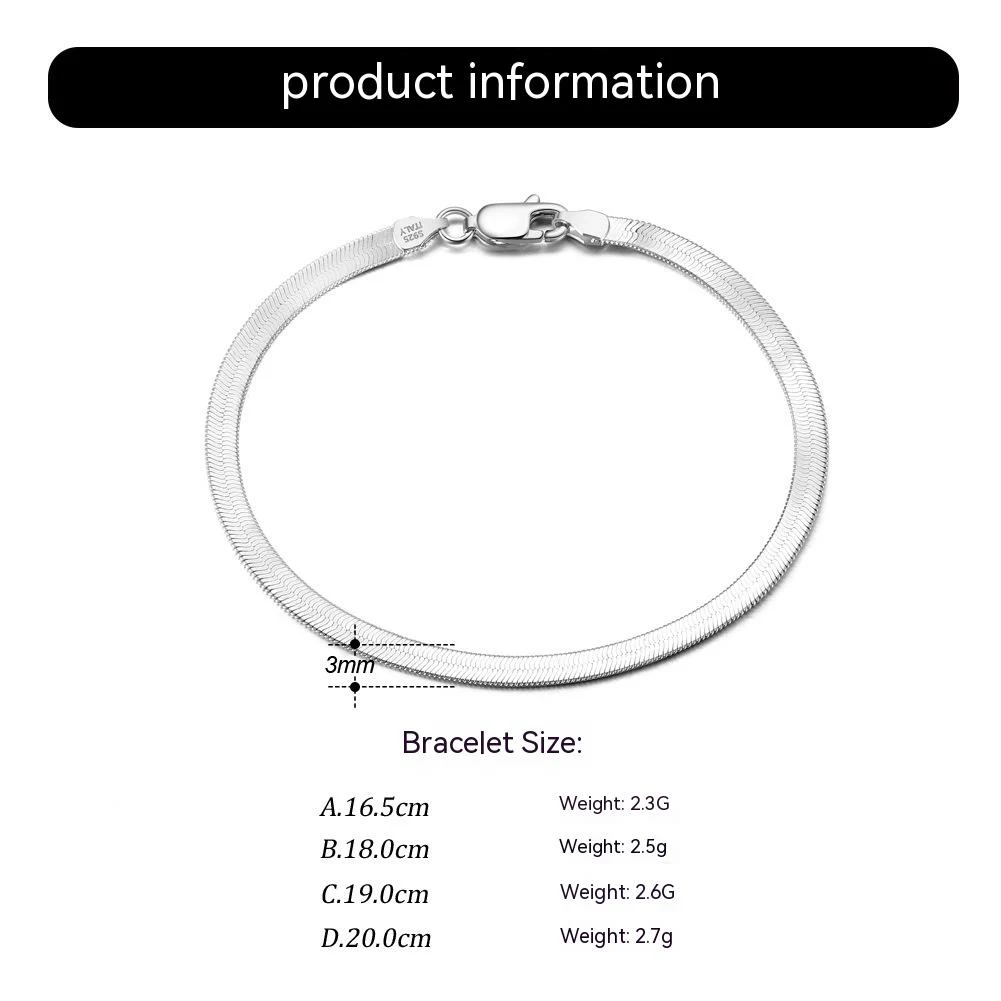 Pulseira de prata esterlina S925 com design de osso de cobra chato. Adicione um toque elegante ao seu visual diário ou para eventos especiais. — foto 11