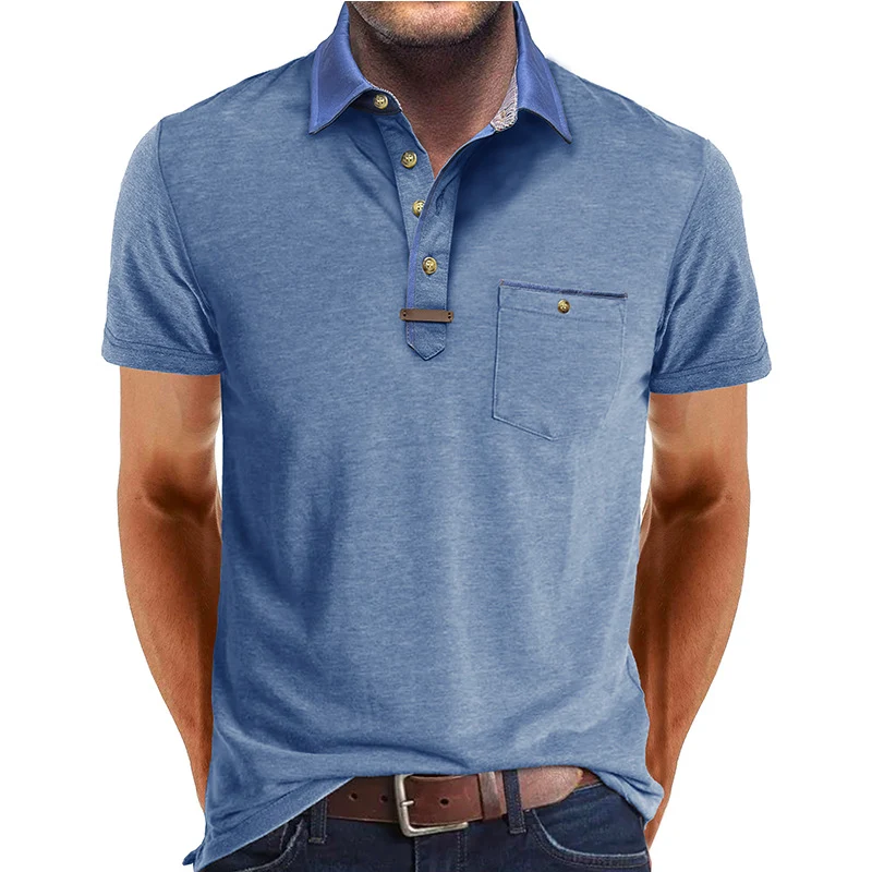 European and American Style Men's Clothing Short Sleeve Lapel T-shirt. Experience comfort and style for a modern, casual — photo 1