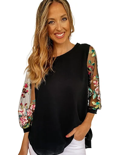 Title 4, Womens fashion mesh floral embroidered top, a ...