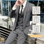 Terno masculino coreano slim listrado de três peças, sob medida, com um botão, para banquetes, casamentos e eventos sociais. — foto 6
