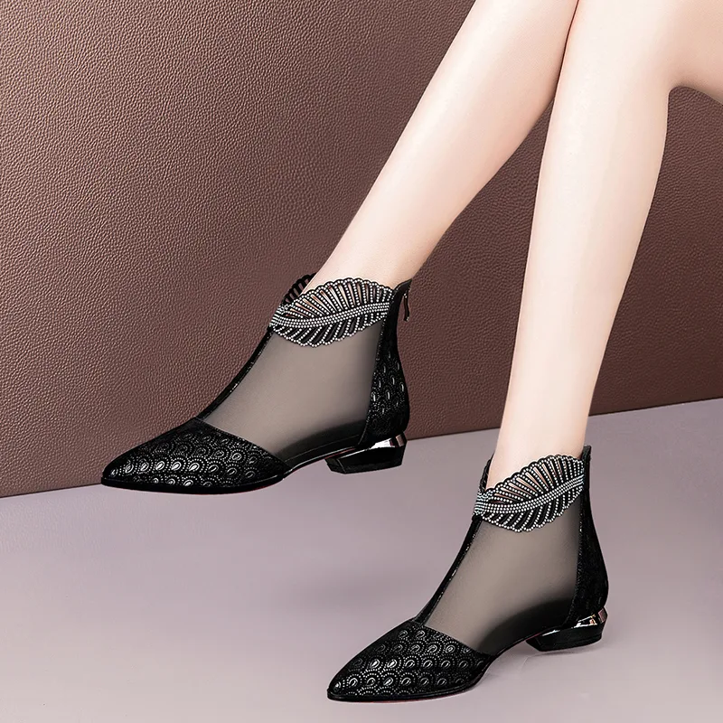 Soft Leather Flat Heel Net Boots Women's Hollow Flat Bottom Sandals, Comfortable and Stylish Summer Footwear for Women — photo 16