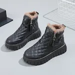 Women's Plaid Platform Ankle Boots, Casual Side Zip, Plush Lined Snow Boots, Winter Comfortable Short Boots for Everyday — photo 14