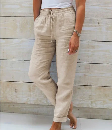 Title 3, Pantaloni Casual in Cotone e Lino da Donna, Vit...