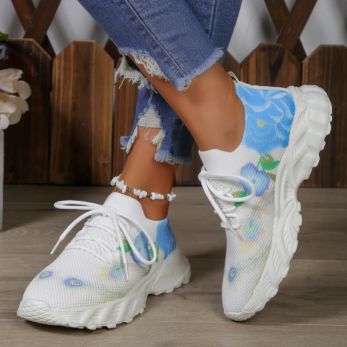 Casual Sneakers met Bloemen, Ademend Geweven Oppervlak, Zachte Zool, Lichtgewicht en Comfortabel voor Dagelijks Gebruik. — foto 27