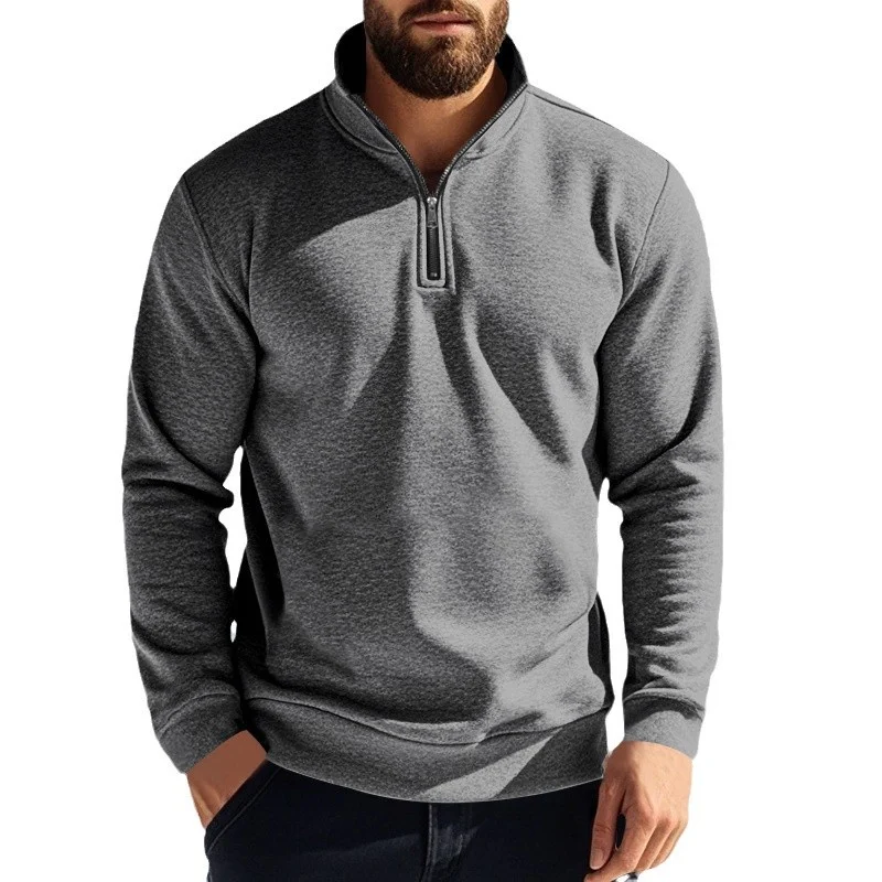 Suéter masculino com zíper e gola alta, forrado com fleece, oferece calor e conforto excepcionais. Perfeito para o dia a dia e atividades ao ar livre no inverno. — foto 2