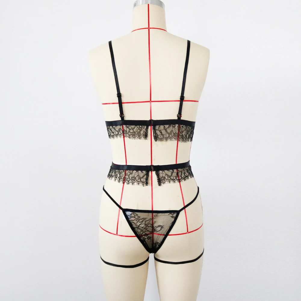 Title 2, Set tre pezzi moda donna Intimo trasparente a t...
