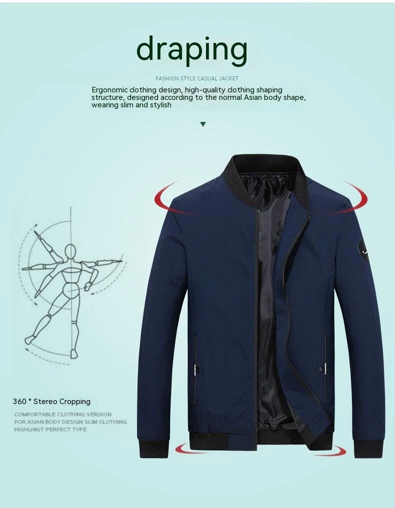 Jaqueta fina masculina com gola alta, estilo casual baseball, marca de moda para um visual moderno e confortável no dia a dia. — foto 16