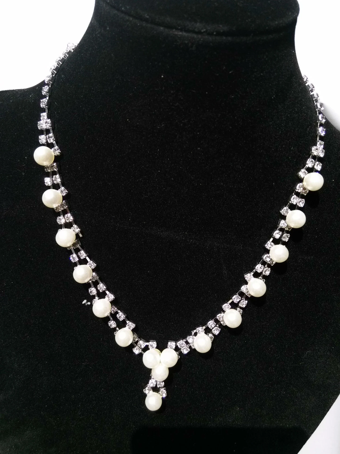 Colar de pérolas simples para noivas com perfuração total, colar de casamento com strass, dois conjuntos para mulheres casadas. — foto 3