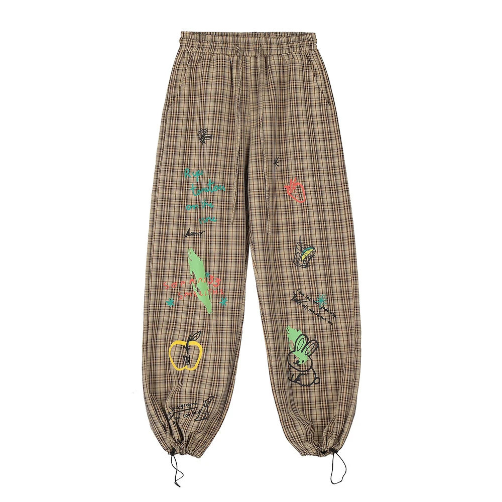 Heren geruite broek met elastische tailleband, losse pasvorm, rechte pijpen, streetwear stijl, comfortabel en trendy. — foto 6