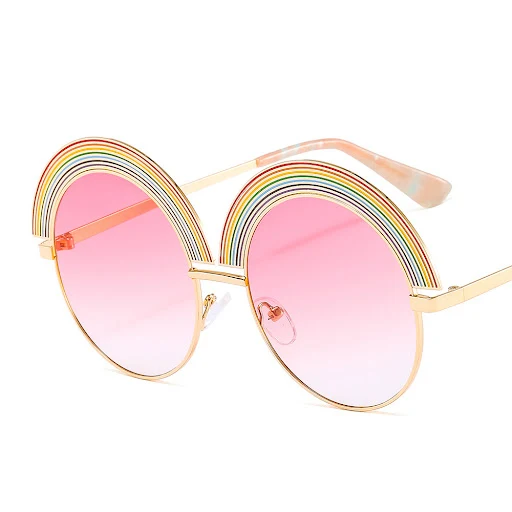 Title 1, Metal Rainbow Large Round Frame Sunglasses