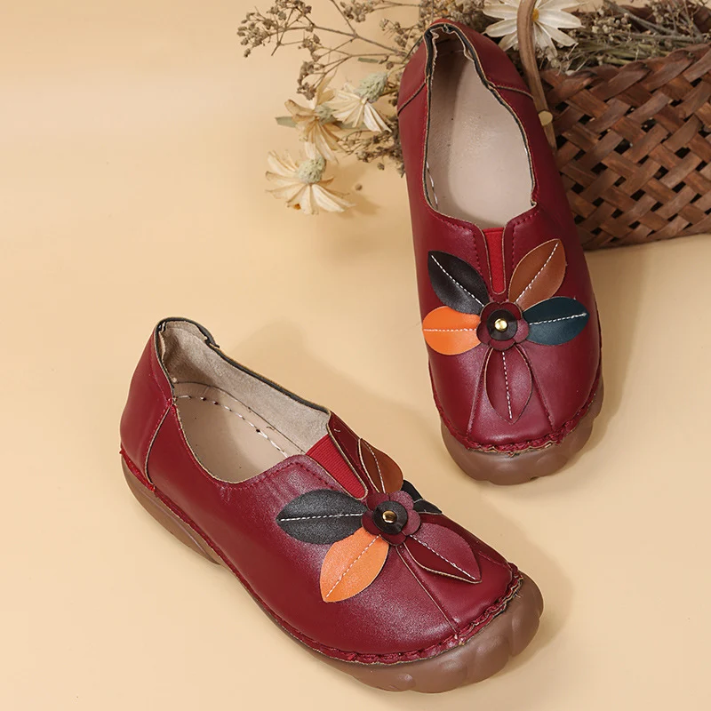 Title 6, Retro Flower Round Toe Low-Top Loafers for Wome...