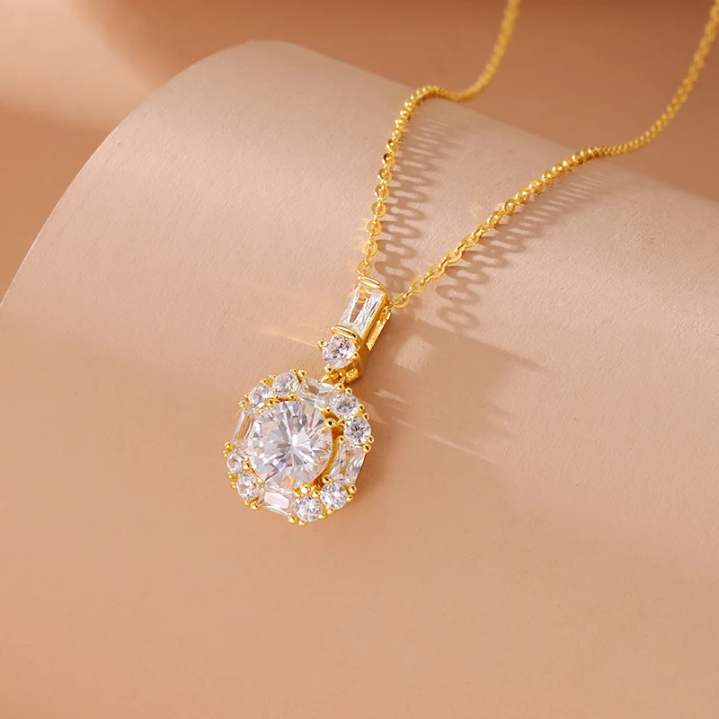 Colar redondo de zircônia com design geométrico de luxo acessível, minimalista e elegante. Corrente coreana delicada para um look sofisticado. — foto 6