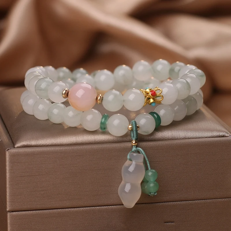 Pulseira de jade natural esmeralda Tianshan estilo étnico, contas multi-círculos, elegância e benefícios para a saúde, um acessório único. — foto 6