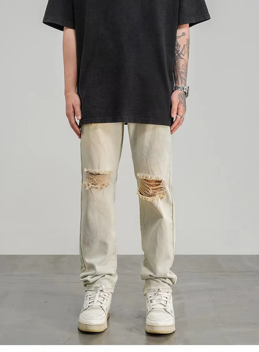 Title 14, Calça Jeans Rasgada Amarela Masculina Wide Leg ...