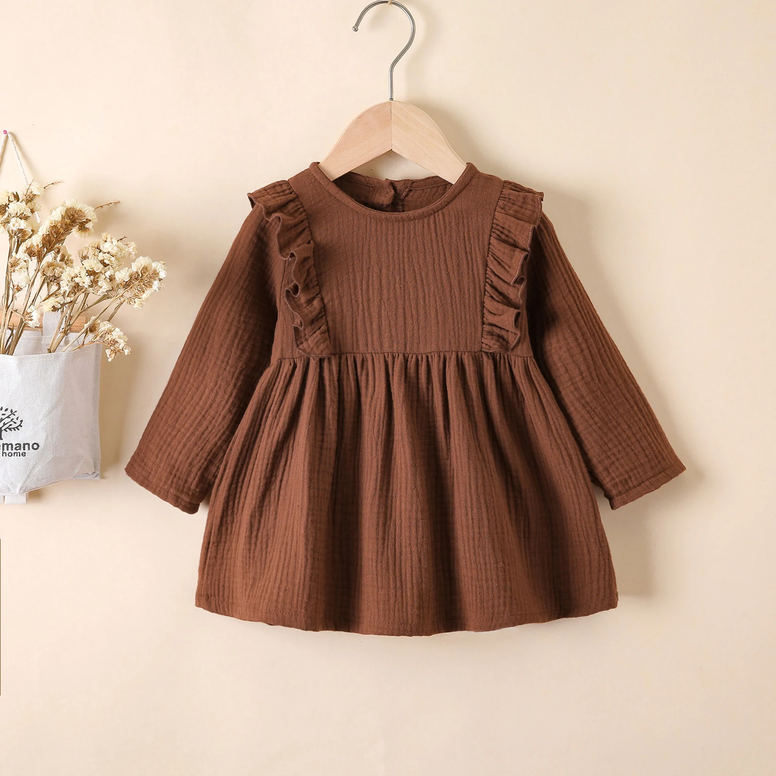 Vestido Retro de Color Sólido para Niña Moda, diseño clásico y elegante, ideal para ocasiones especiales o uso diario, comodidad y estilo garantizados. — foto 8