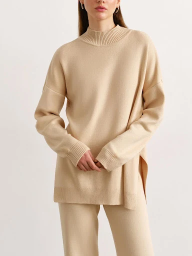 Title 11, Womens Solid Color Knitted Turtleneck Slit Swe...