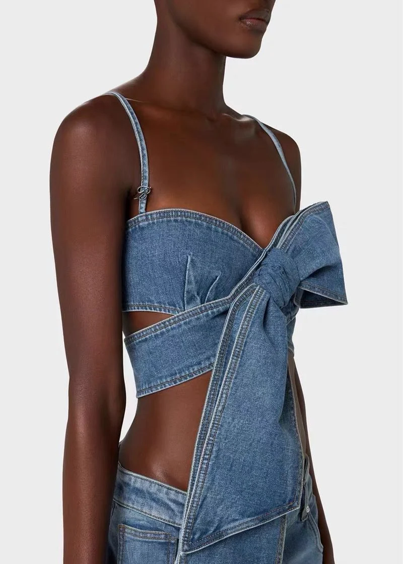Title 11, Sexy Sweet Cool Bow Tie Denim Ultra Curto Bande...
