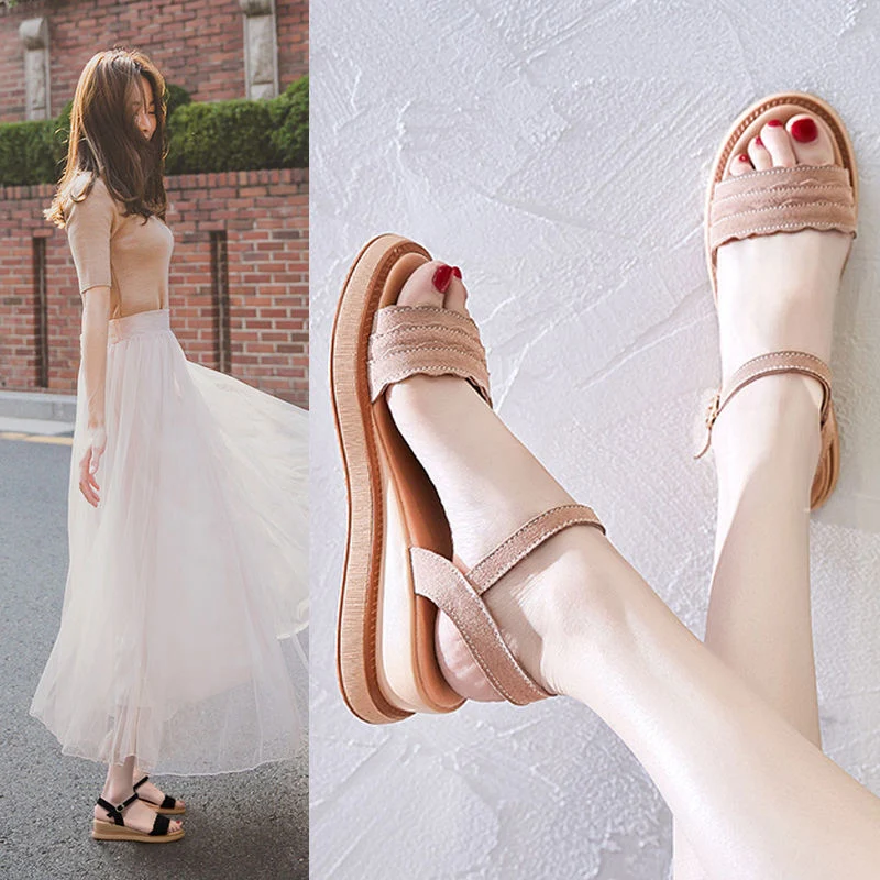 Sandalias Plataforma de Cuña Media para Estudiantes, Zapatos de Hada Planos para Damas. Comodidad y Estilo Perfecto. — foto 1