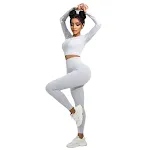 Calças de ioga femininas, manga longa, esportivas, justas, cintura alta. Roupas ideais para exercícios e treinos com conforto e estilo. — foto 3