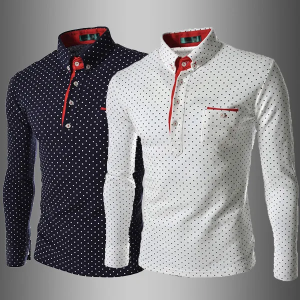 Title 3, Mens Polka Dot T-shirt Casual Slim Long Sleeve...