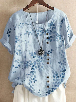 Women's New Printed Round Neck Pullover Short Sleeve Loose — photo 2