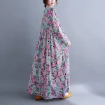 Artistic Retro Cotton And Linen Plus Size Printed Round-neck Long-sleeved Dress — photo 25