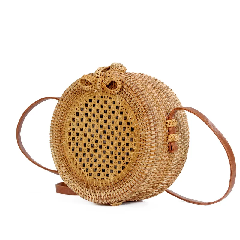 Teng Xuan Rattan mesh beach bag, round crossbody bag with retro flower lining. Stylish, practical and perfect for the be — photo 4