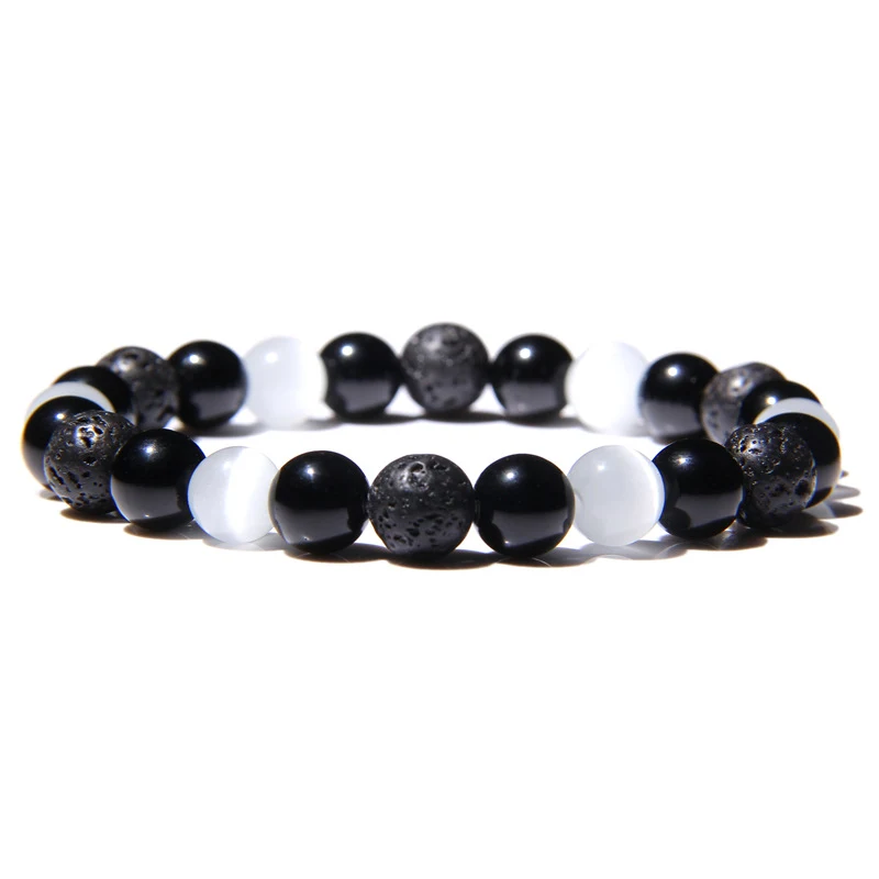 Pulseira de Olho de Tigre e Ágata Preta de qualidade, pedra natural 8mm, ornamento feito à mão, elegância e poder. — foto 21