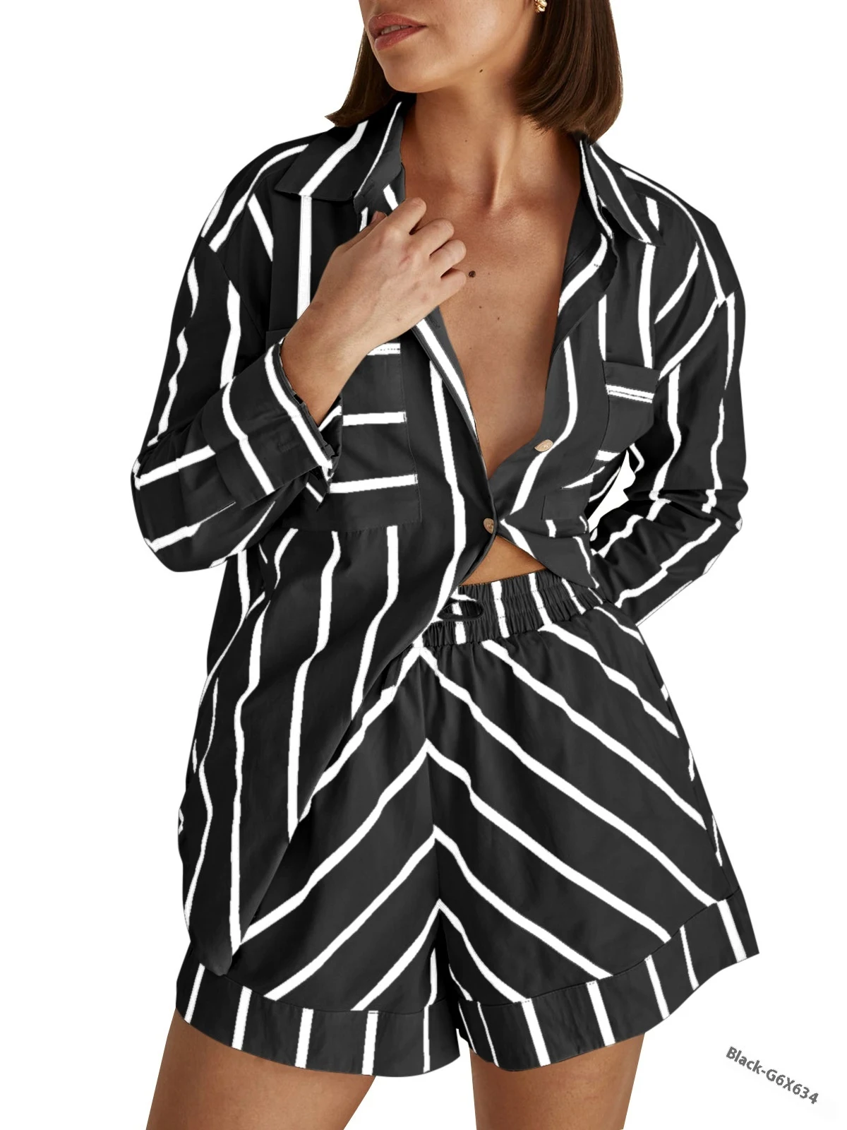 Title 14, Summer Loose Striped Cardigan Shorts Suit