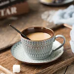 Embossed Ceramic Coffee Mug and Vintage Saucer, perfect for lattes, featuring a garland design, enjoy your coffee or tea — photo 8