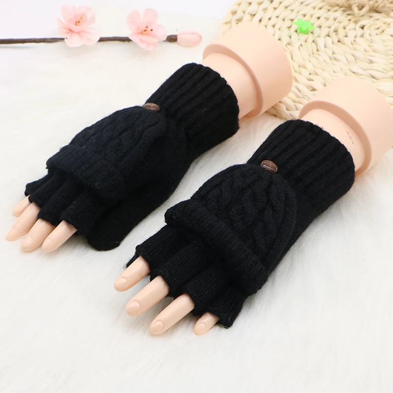 Men's and Women's Solid Color Flap Half Finger Cold Warm Wool Gloves. Stay warm and keep your fingertips free for variou — photo 9