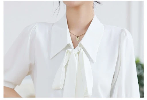 Title 9, Smoke Blue Short-sleeved Chiffon Shirt Korean S...