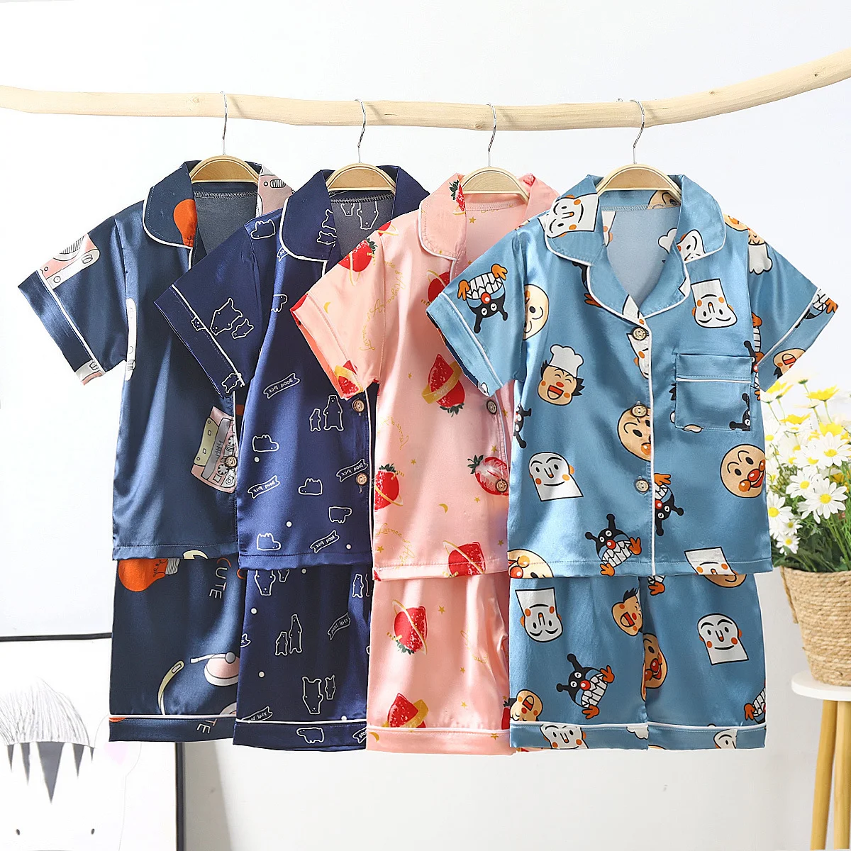 Title 7, Conjunto de pijama infantil de seda com estampa...