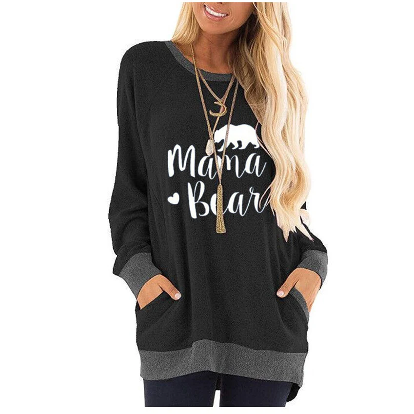 Title 3, Letter Print Round Neck Contrast Color Pocket S...