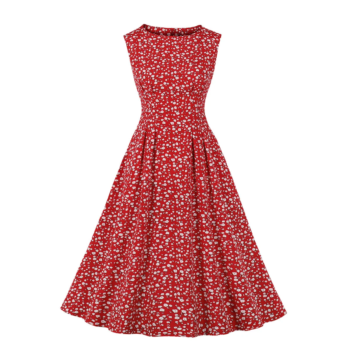 Title 25, Floral Sleeveless Mid-length Large Swing Dress ...