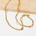 Conjunto de Colar e Pulseira com Corrente de Ossos de Cobra Plana Dupla Camada Um Toque de Sofisticação — foto 8
