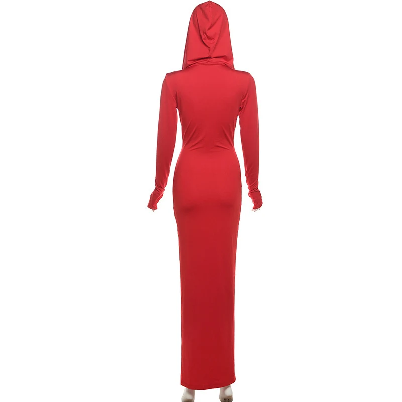 Title 10, Solid Color Deep V Side Slit Slim Fit Hooded De...